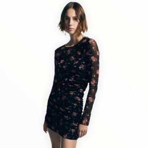 🖤❤️ NWT Zara Black & red Rose floral long sleeve bodycon minidress